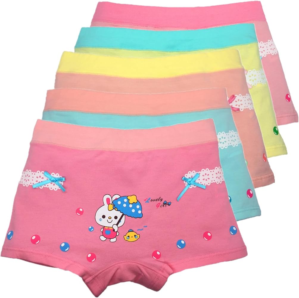 Cczmfeas Girls Underwear Rabbit Boyshort Cotton Panties Bikini For Kids 5 Pack