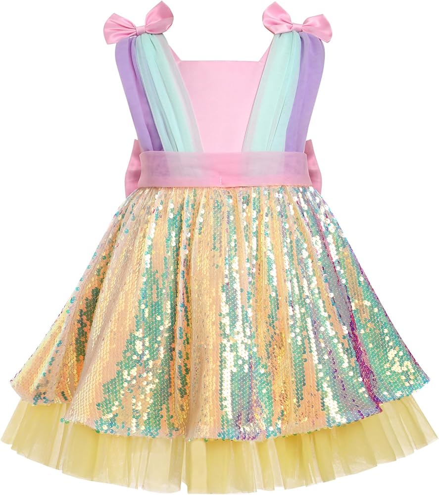 AWIBMK Girls Kids Sparkle Sequins Mermaid Princess Birthday Party Layered Tulle Dress Sleeveless Ruffle Cake Smash Outfit