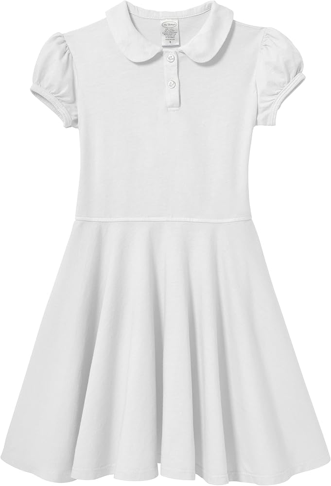 City Threads Girls' Peter Pan Collar All-Cotton Polo Puff Sleeve Tee Dress Top for School & Play