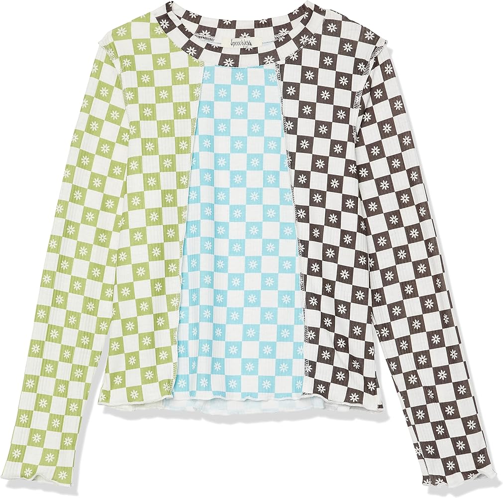 Speechless Girls' Long Sleeve Checkered Colorblock Top