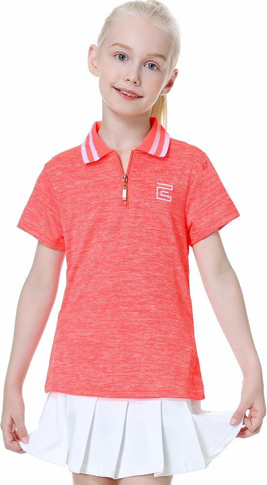 EXARUS Girls' Golf Polo Tennis Shirts Kids Sleeveless V-Neck Athletic Workout Tank Tops UPF 50+ Quick Dry Golf Clothes