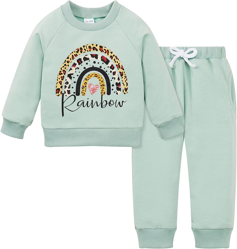 Toddler Girl Clothes Long Sleeve Rainbow Top+Long Pants Set Fall Outfits Kid Sweatsuits