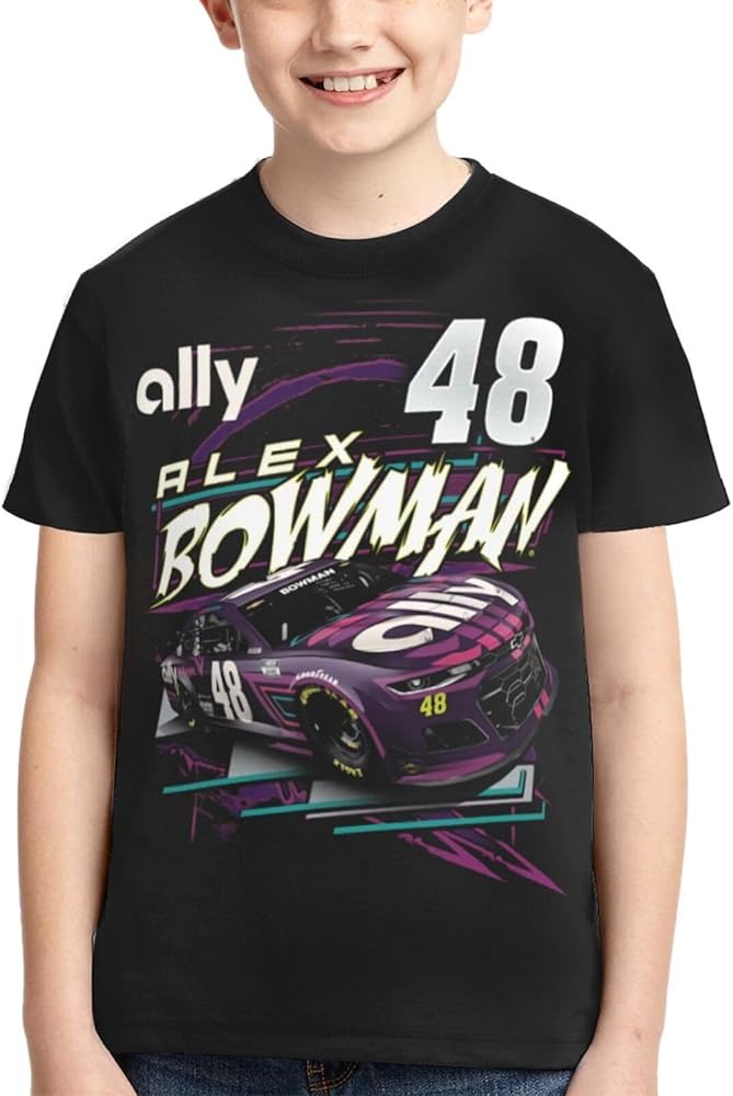 Alex Bowman 48 Classic Printing Athletic Crewneck T-Shirt Shirt Short Sleeve Tee Shirts for Teen Girl & Boy