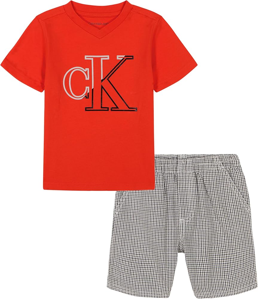 Calvin Klein 2 Piece Knit Woven Short Set