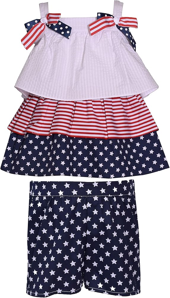 Bonnie Jean Americana Girls Short Set - 2-Piece American Flag Outfit for Toddlers & Kids - 4th of July Outfit for Girls