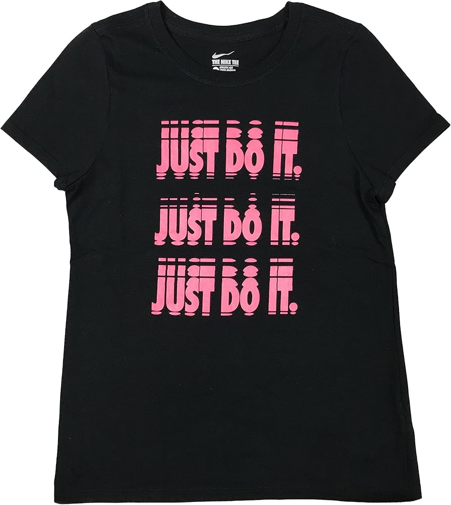 Nike Girls Just Do It Repeat Graphic Cotton Shirt (Large, Black)