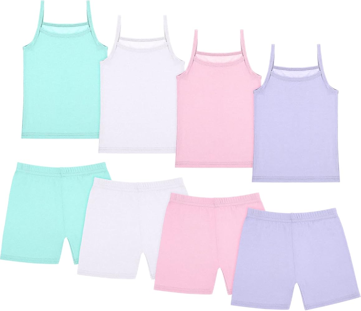 Hercicy 8 Packs Toddler Tank Tops Girls and Dance Shorts Toddler Sleeveless Strap Crop Gymnastics Yoga Shorts for Ballet