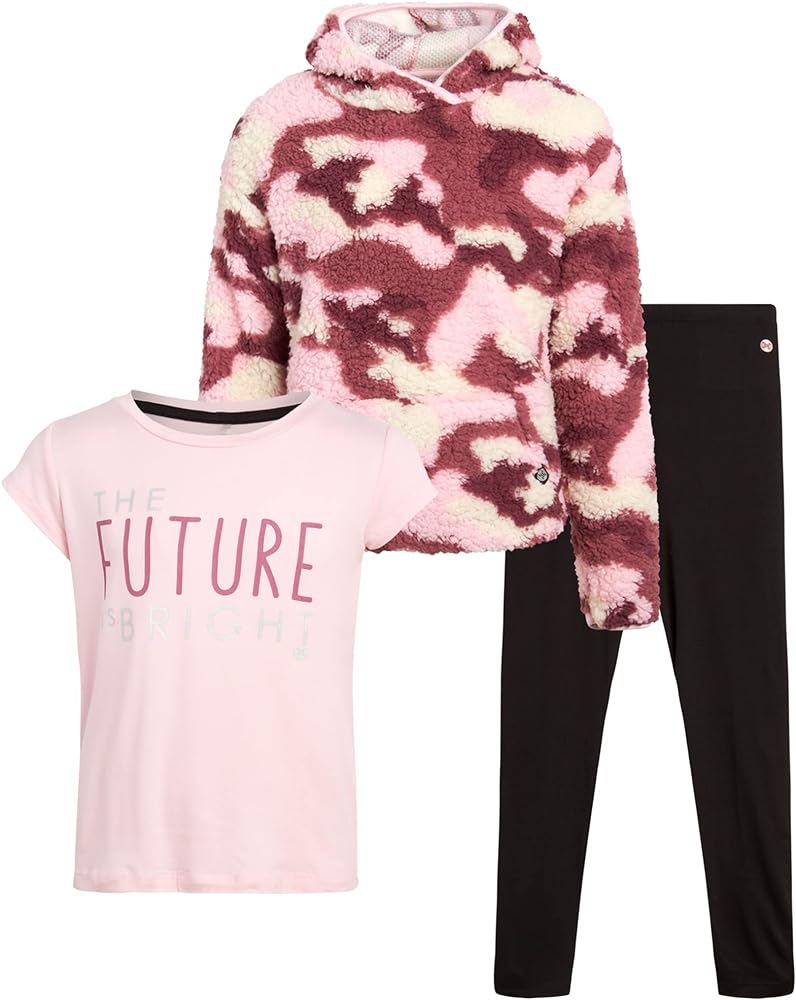 RBX Girls' Legging Set - 3 Piece Hoodie Sweatshirt, T-Shirt, and Leggings (Size: 7-16)