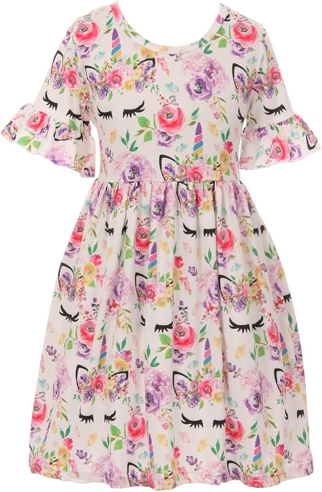 Little Girls Lovely Floral Unicorn Party Birthday Summer Flower Girl Dress 2-8