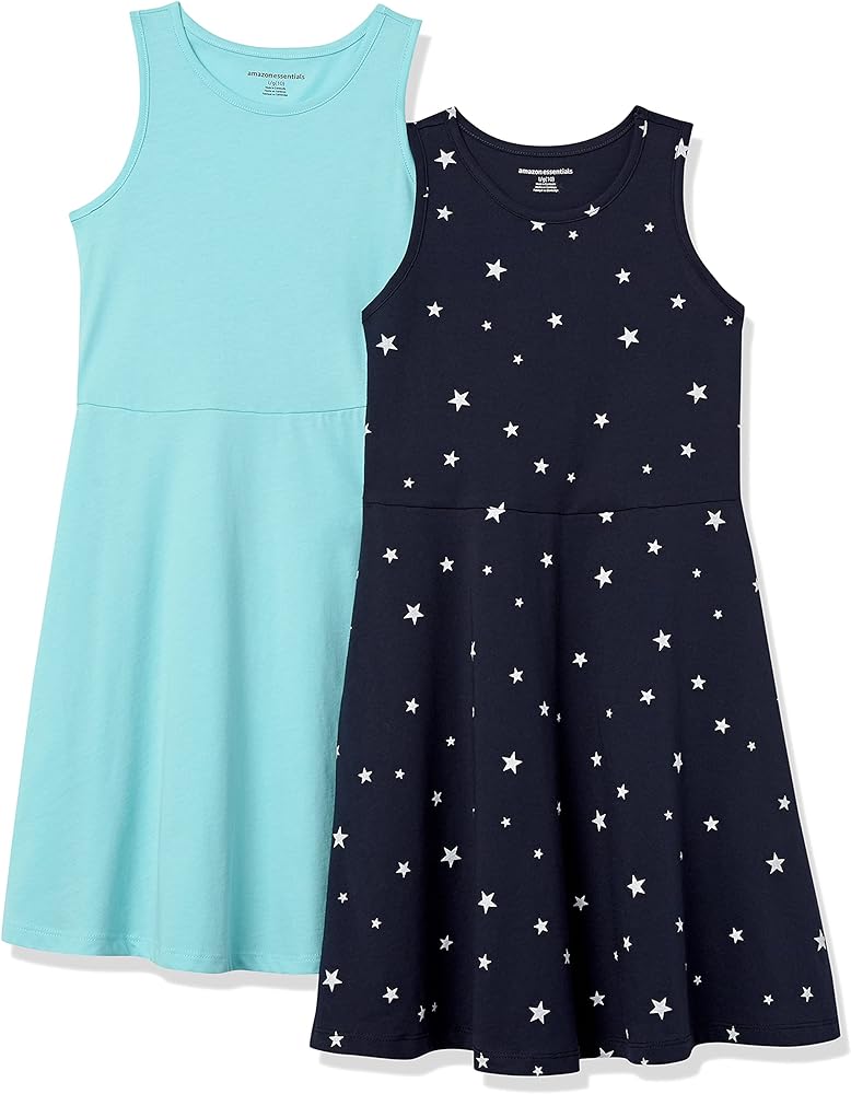 Amazon Essentials Girls and Toddlers' Knit Sleeveless Tank Play Dress, Pack of 2