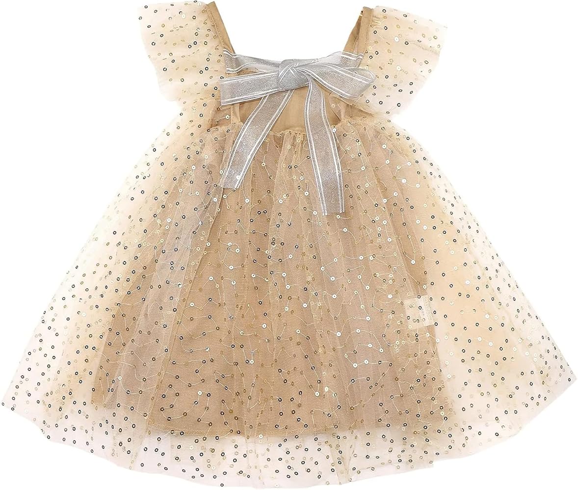 Toddler Girls Sequin Tulle Tutu Dress Cap Sleeves Party Dress Size 6M-9Y