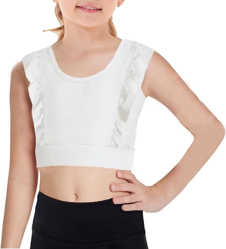 Girls Training Bra Cute Ruffle Sports Bra for Kids Scoop Neckline Fitness Yoga Bra Strap Crop Top