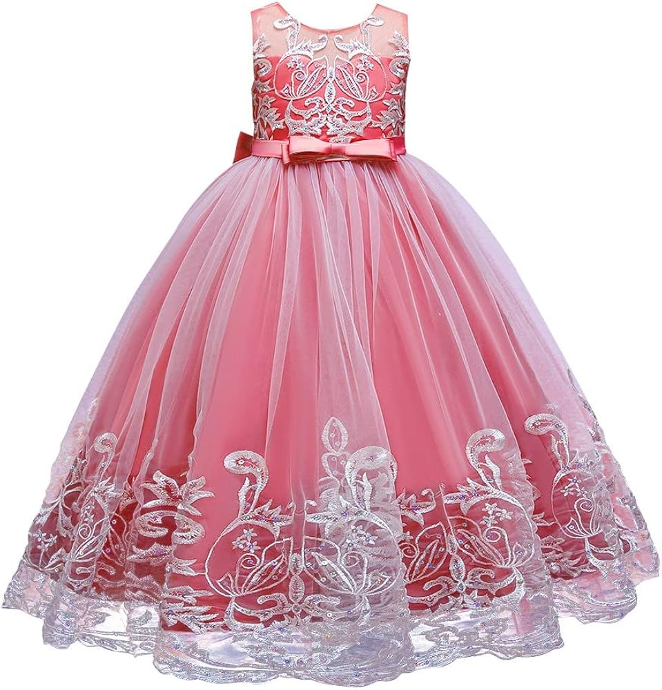 MYRISAM Flower Girls Tulle Applique Lace Dress Birthday Party Prom Fall Wedding Bridesmaids Princess Evening Ball Maxi Gown