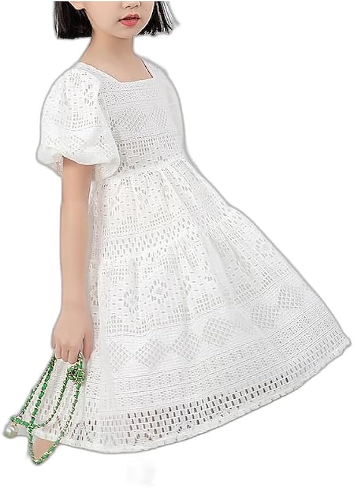 Kids Girls' Dress Solid Color Short Sleeve Party Lace Cute Polyester Midi Lace Summer