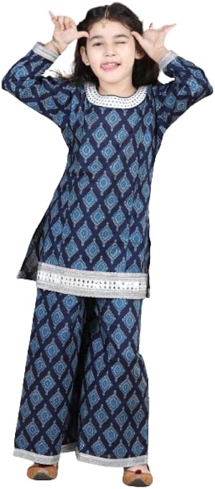 ADIVA Girls Cotton Printed Straight Kurta Salwar Set