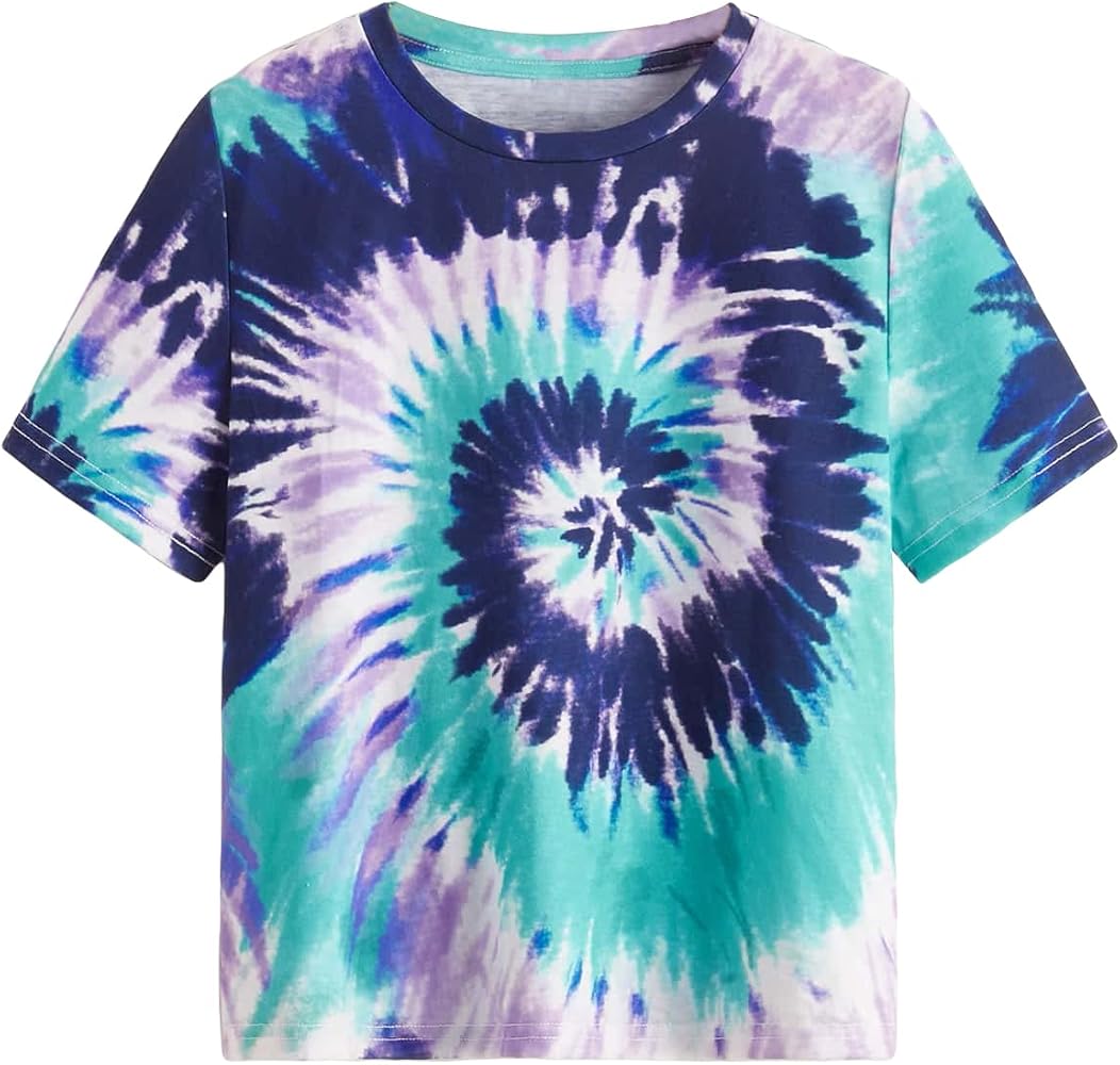 Milumia Girl's Casual Tie Dye Tee Short Sleeve Round Neck Summer Tshirts Tops