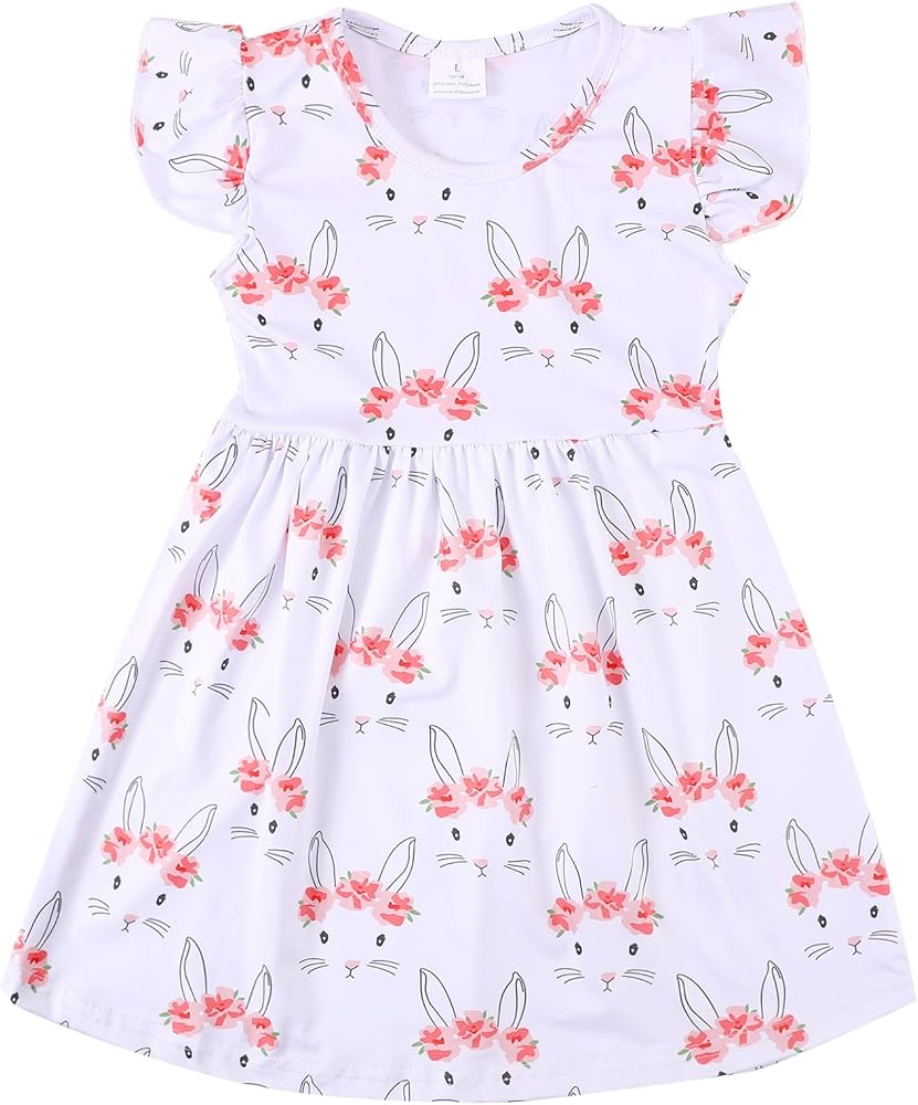 Toddler Girls Easter Dress Bunny Rabbit Easter Eggs Print Dresses Flutter Sleeve Clothes 3-8Y