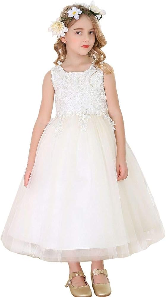 Bow Dream Lace Flower Girl Dress Wedding First Holy Communion Baptism Dresses