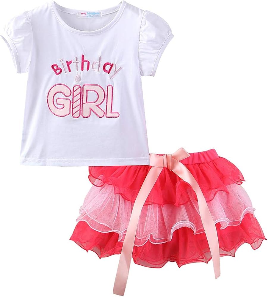 LittleSpring Little Girls Birthday Outfit Toddler Cake Smash Outfit Tutu Skirt T-Shirt Set