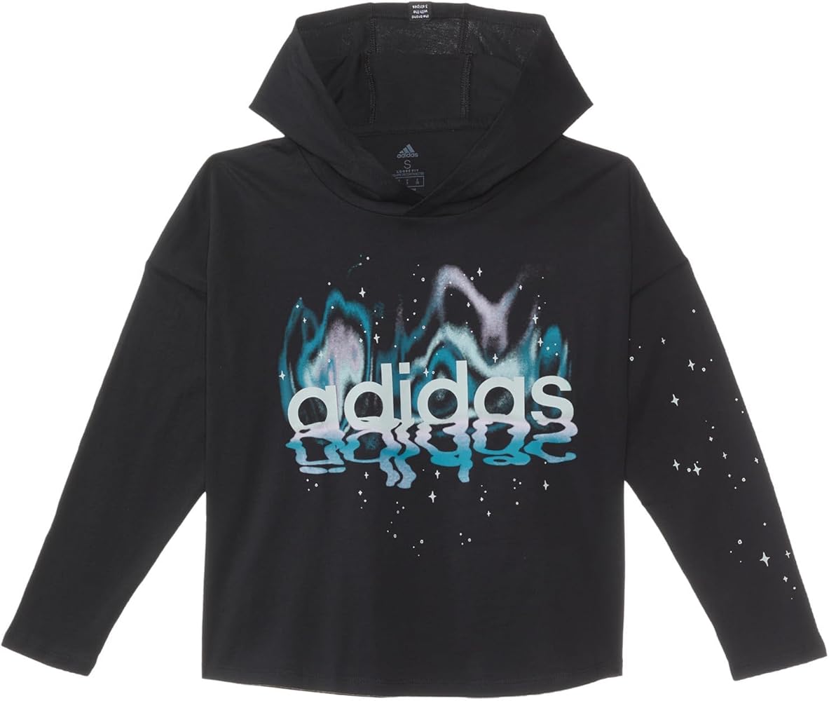 adidas Girl's Long Sleeve GRX Hooded Tee (Big Kids) Black LG (14 Big Kids)