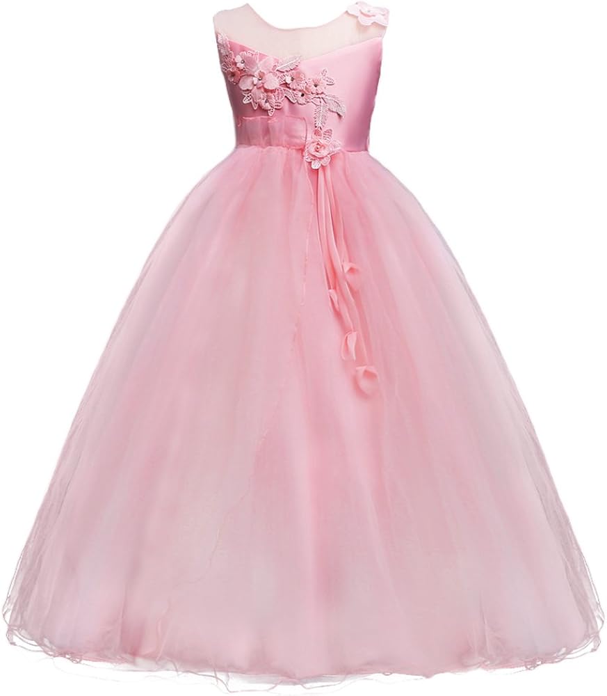 Flower Girl Lace Tulle Formal Dress Pageant Princess Long Dance Party Wedding Bridesmaid Evening Maxi Gown