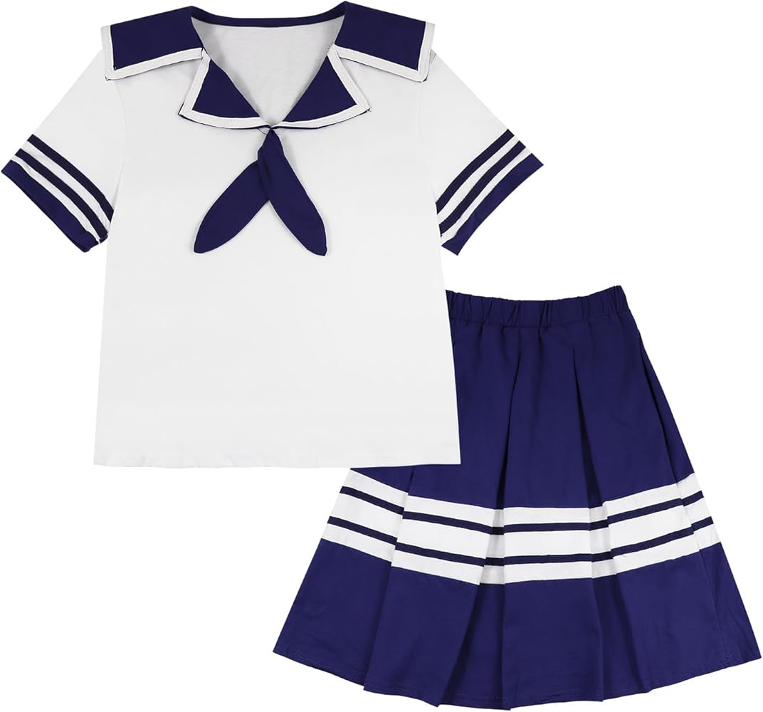 Girls Japanese sailor suits School Style Girl Uniform Blue Sailor Clothes Girls Skirt Set 13-14Y