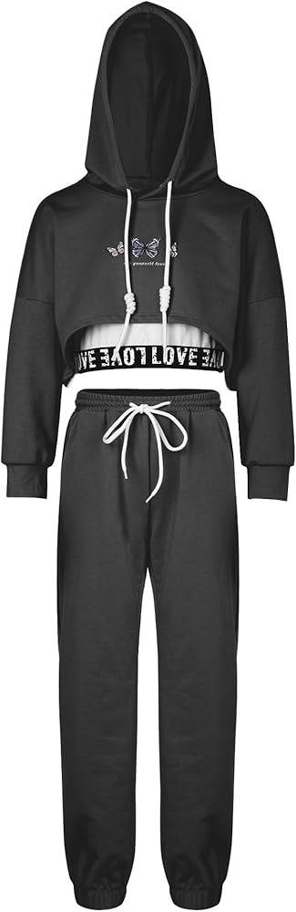 Kids Girls 3 Piece Hip Hop Dance Outfits Long Sleeve Hoodie Crop Top with Jogger Pants Athletic Tracksuit Activewear