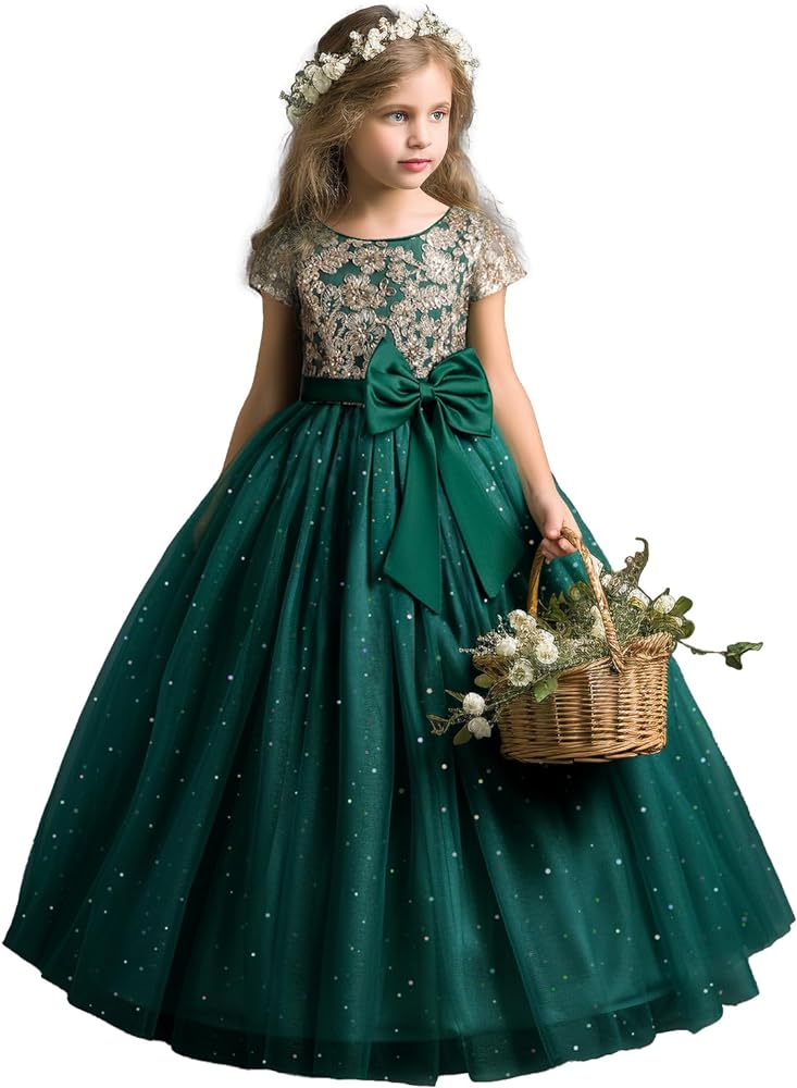 Nileafes Flower Girls Maxi Dress Bridesmaid Wedding Pageant Party Gown 4-14 Age