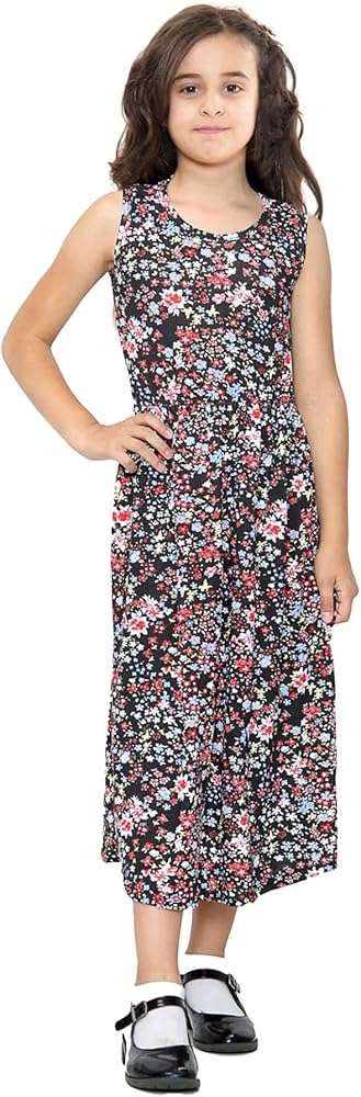 Kids Girls Maxi Dress Sleeveless Multi Floral Fashion Summer Long Skater Dress