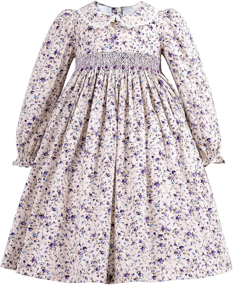 Easter Dresses for Girls Spring Smocked Floral Cotton Vintage Little Girls Dress