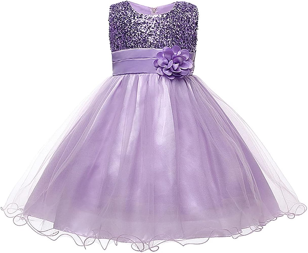 Flower Girls Sequin Party Dress Mesh Tulle Pageant Lace Ball Gown Prom