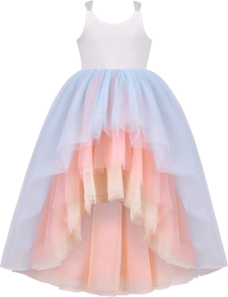 Sunny Fashion Girls Dress Multicolor Layered Pleated Tulle Dance Wedding Pageant Party