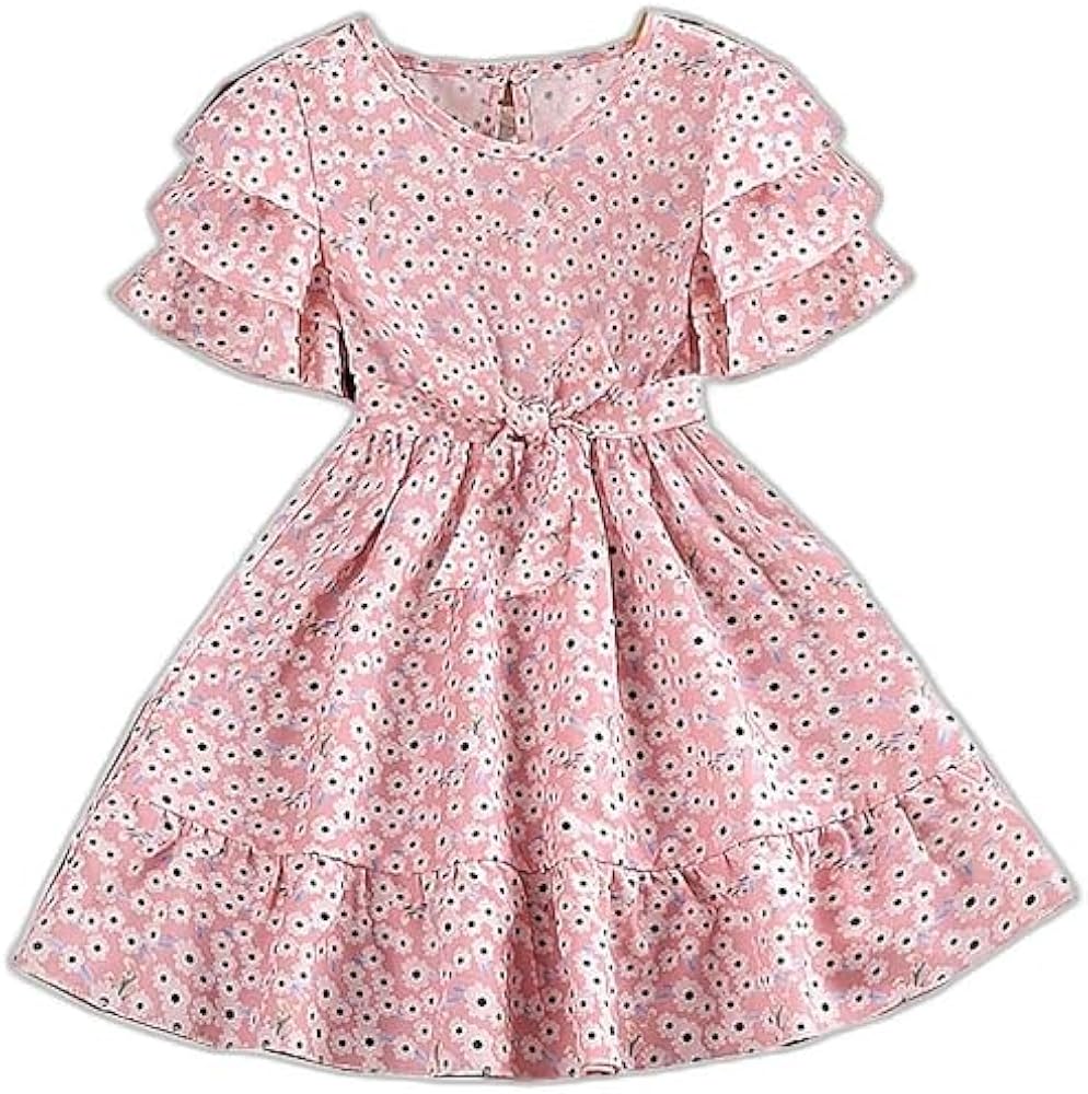 Kids Girls' Dress Floral Short Sleeve School Adorable Daily Cotton Knee-Length Summer