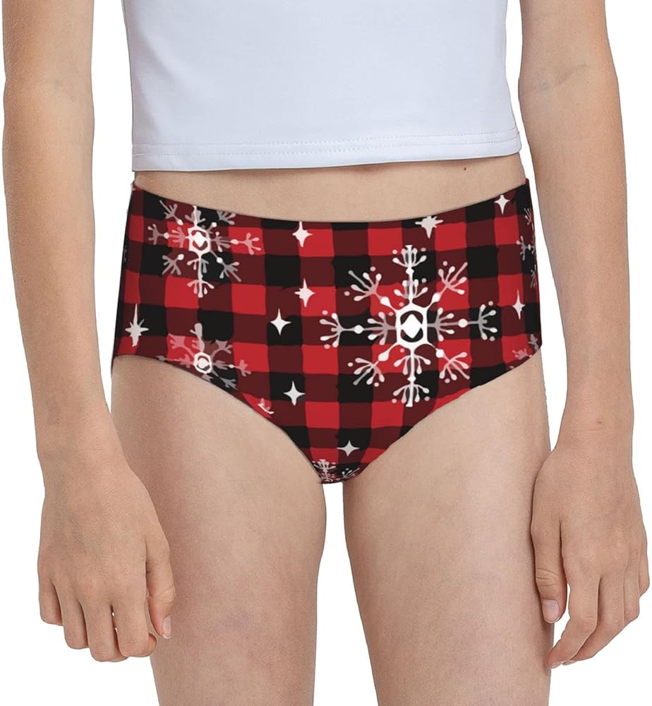 Augenstern Cotton Underwear Red Plaid Snowflakes Christmas Girls'Briefs Soft Underpants