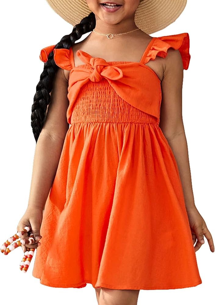 Floerns Toddler Girls Boho Bow Front Square Neck Sleeveless Summer A Line Short Dress