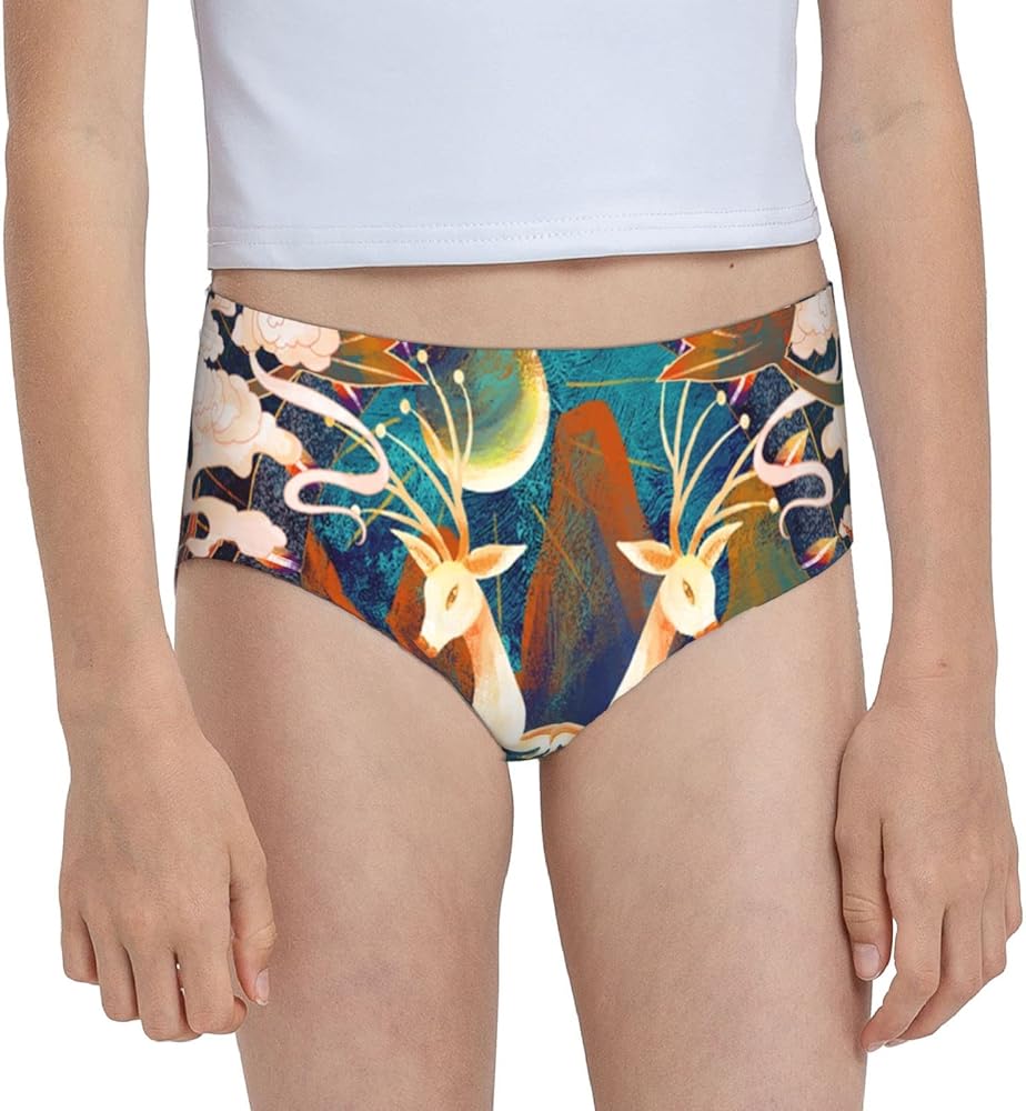 Augenstern Cotton Underwear Cute-Ink-Painting-Elk Girls'Briefs Soft Underpants