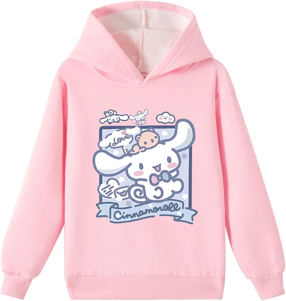 Kids Brushed Long Sleeve Hoodie and Jogger Pants Set,Cinnamoroll Sweatshirts Comfy Soft Pullover Tops for Girls