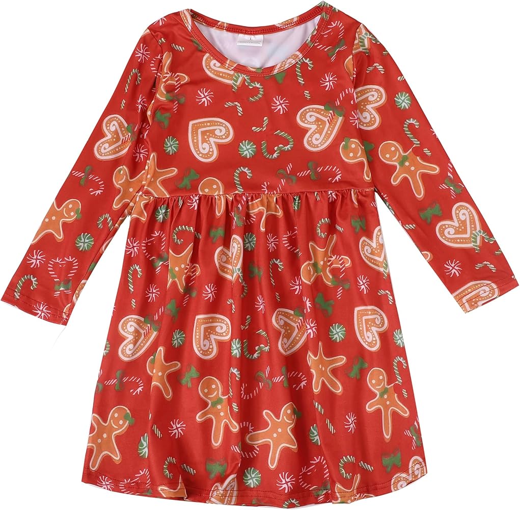 Christmas Halloween Toddler Girls Dress Cookie Dress Twirl Long Sleeve Winter Dress 5-6Y