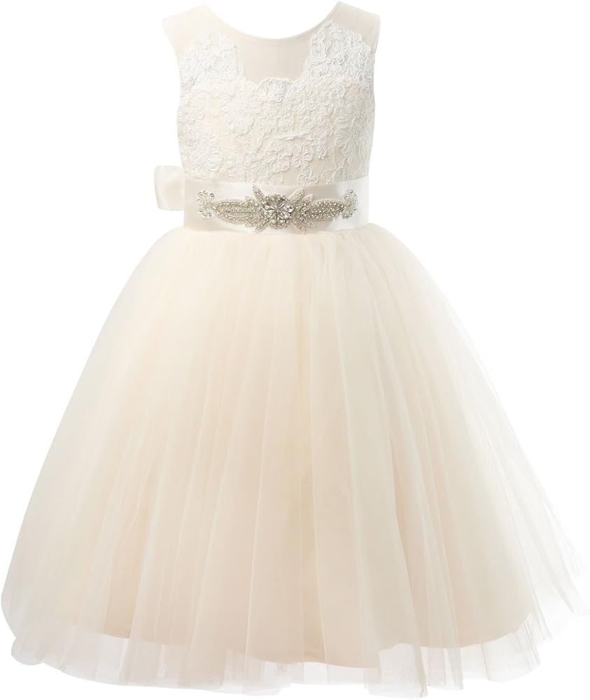 Miama Champagne Lace Tulle Wedding Flower Girl Dress Junior Bridesmaid Dress