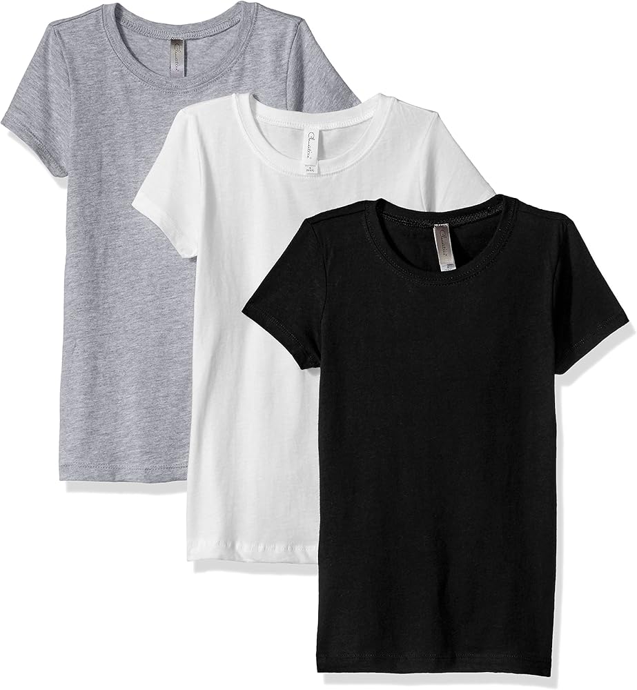 Clementine Apparel Girl's 3 Pack Short Sleeve T Shirts Crew Neck Casual Soft Tees Top - Sizes 3-16