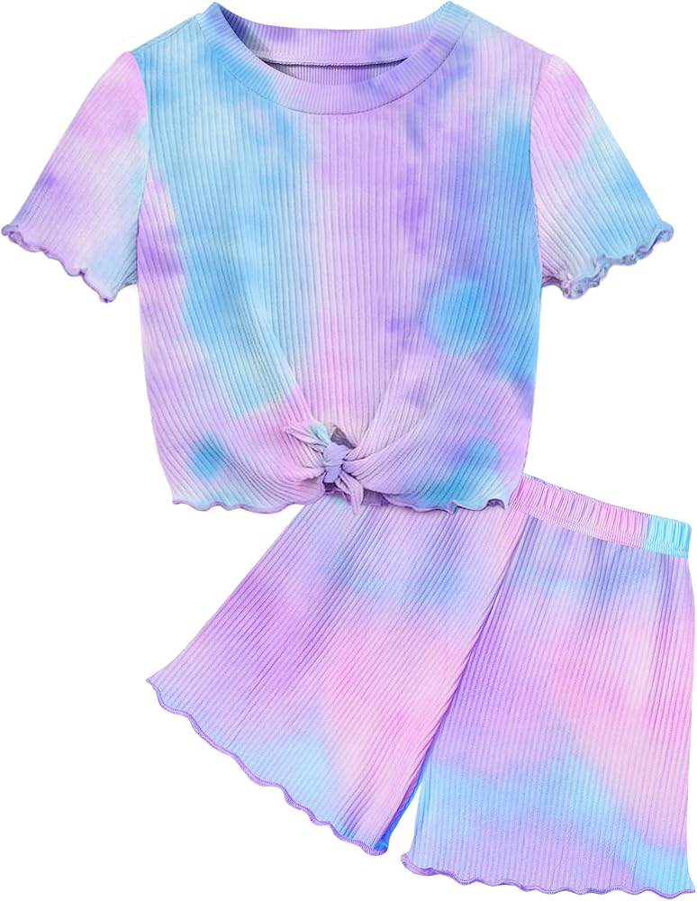 MIGU Toddler Girls Clothes Tie-Dye Summer Outfits Sets with Short Sleeve T-Shirt Top+Girls Shorts 2pcs Sets