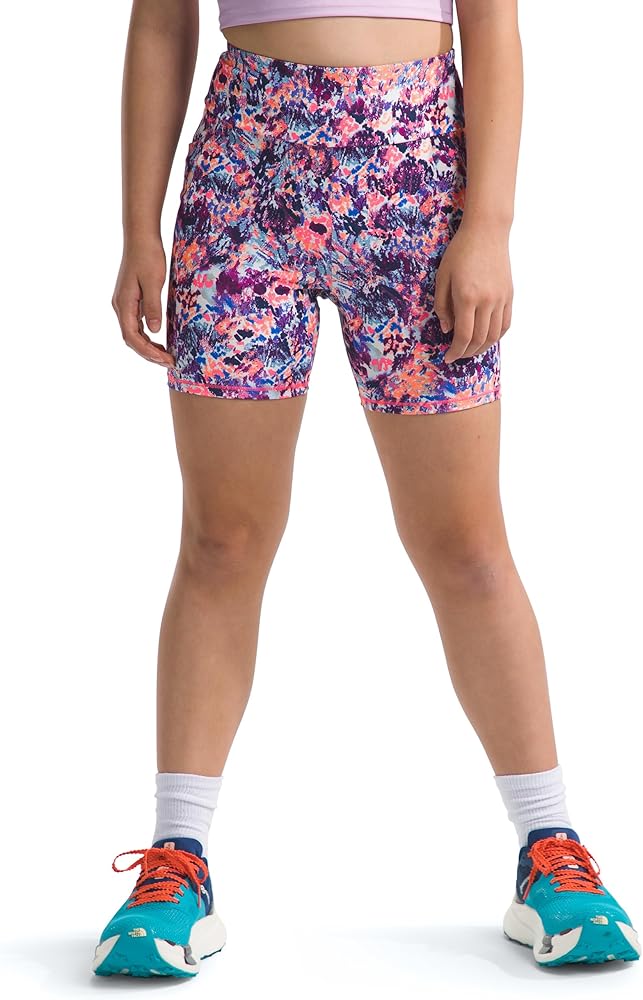 THE NORTH FACE Girls' Never Stop Bike Short, Radiant Poppy Maze Floral Print, Large