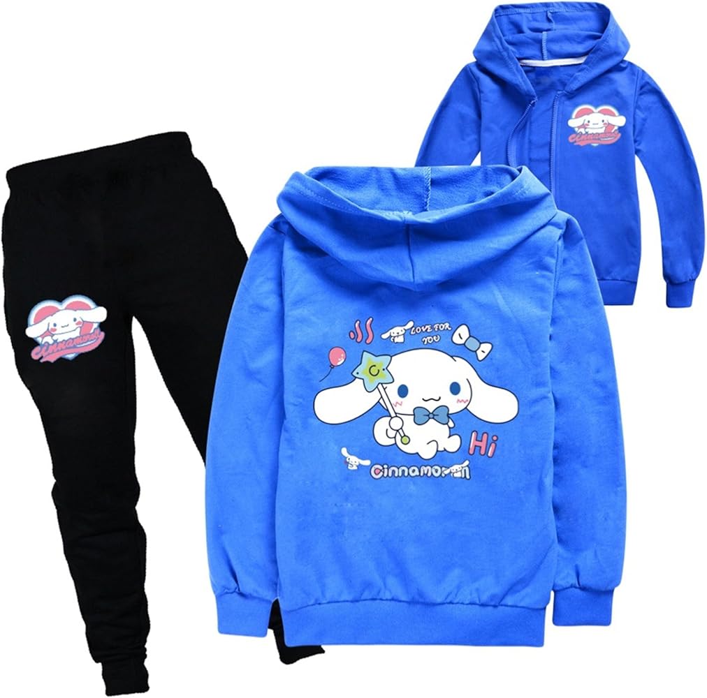 Girls Fall Classic Hooded Zipper Active Tracksuits Cinnamoroll Jackets and Jogging Pants Suits Athletic Clothes Sets