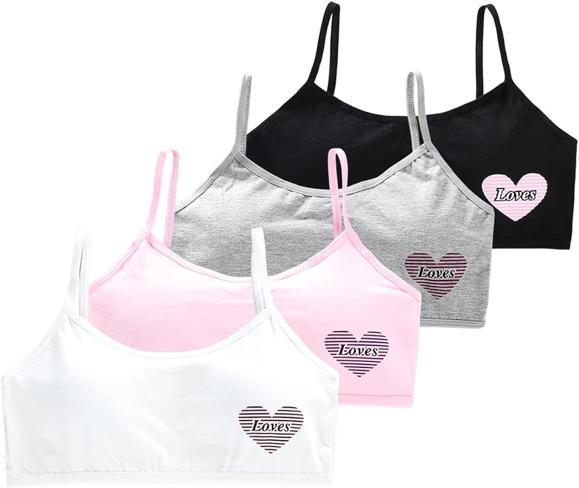 4PCS Girls’ Training Bra Girls Breathable Sports Cami Bras Strap Bralette Activewear Bra,Aged 8-18