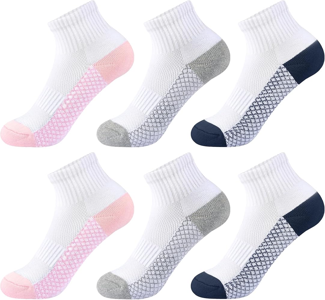 Kids Ankle Socks Girls Cushioned Athletic Quarter Socks Boys Cotton Short Socks Sports Youth 6/12 Pairs