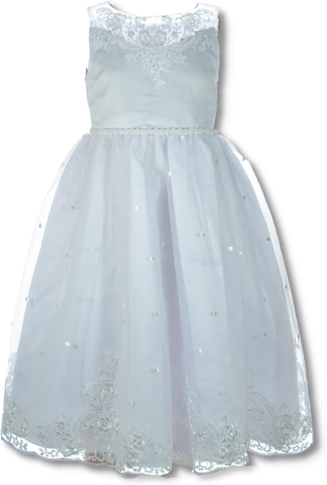 Bonnie Jean Girls' Sleeveless Illusion Communion Dress