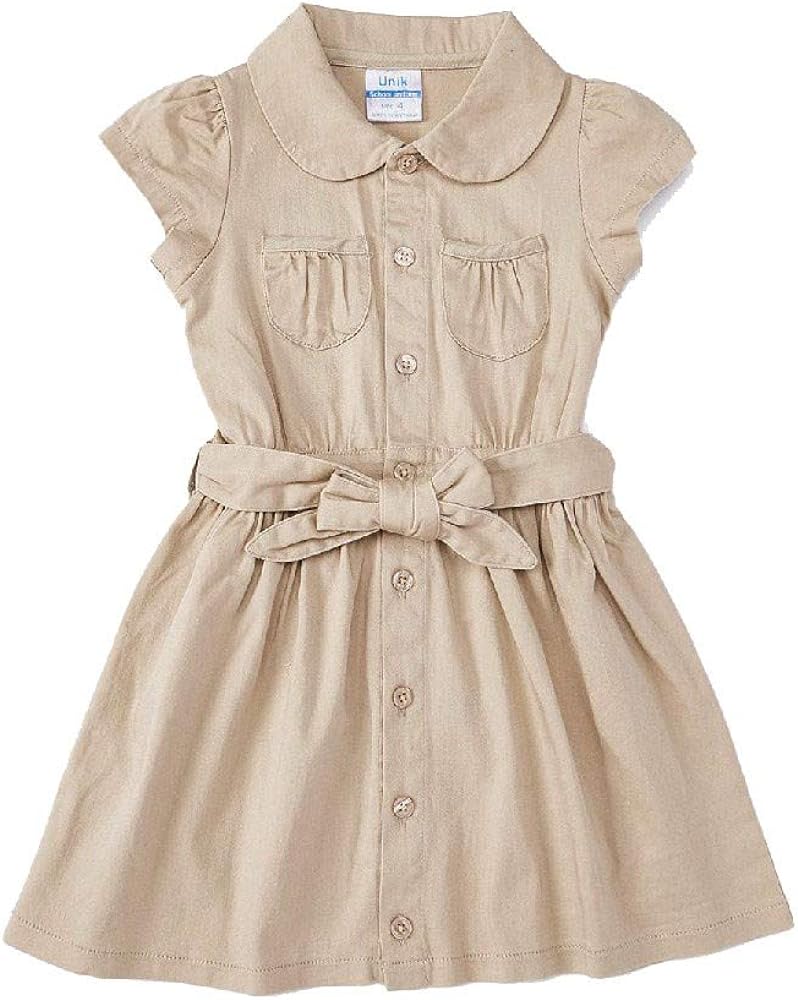 unik Girl Uniform Belted Safari Dress Navy Khaki