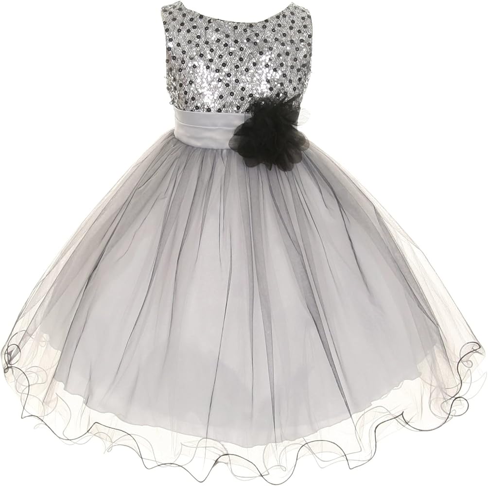 BNY Corner Big Girls Flower Girls Dress Sequin Beaded Dress Silver Baby S-XL Girls 2-14