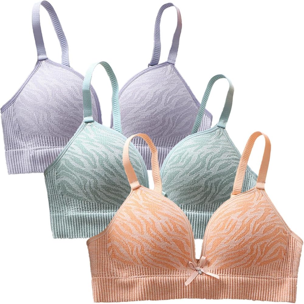 3 Pack of Women Teen Girls Breathable Pads Underwear Bralette Training Bra Cami Sports Push up Running A-Cup Bras