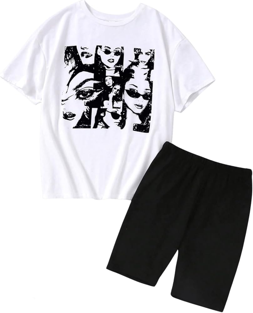 SOLY HUX Girl's Clothing Sets Figure Graphic Short Sleeve Tee and Shorts Set 2 Piece Outfits